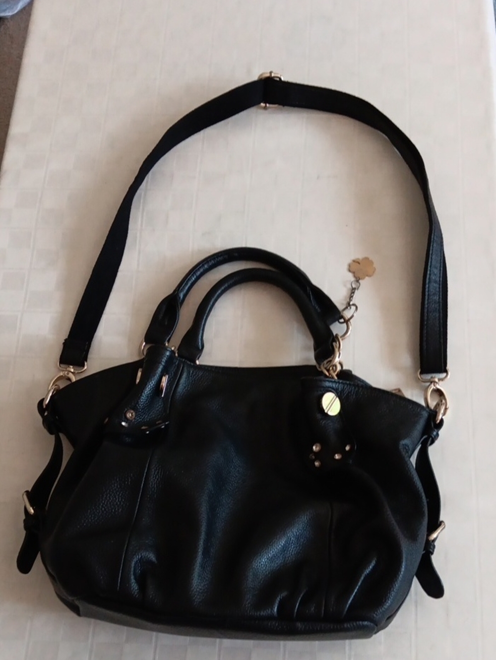 FJ Italian Leather Satchel & crossbody bag -- pebbled Black - Picture 3 of 8